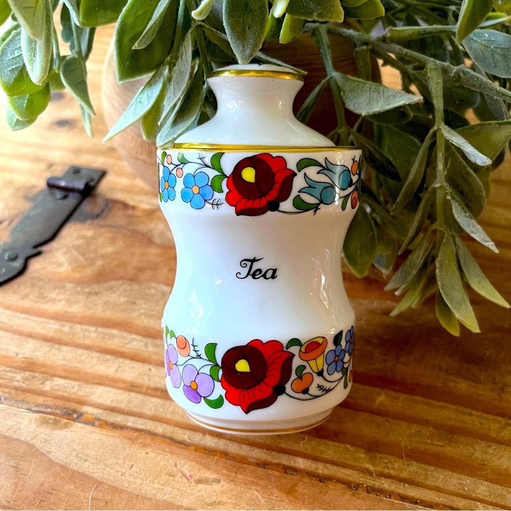 Kalocsa Hungary Vintage Hand Painted Porcelain Floral Tea Jar